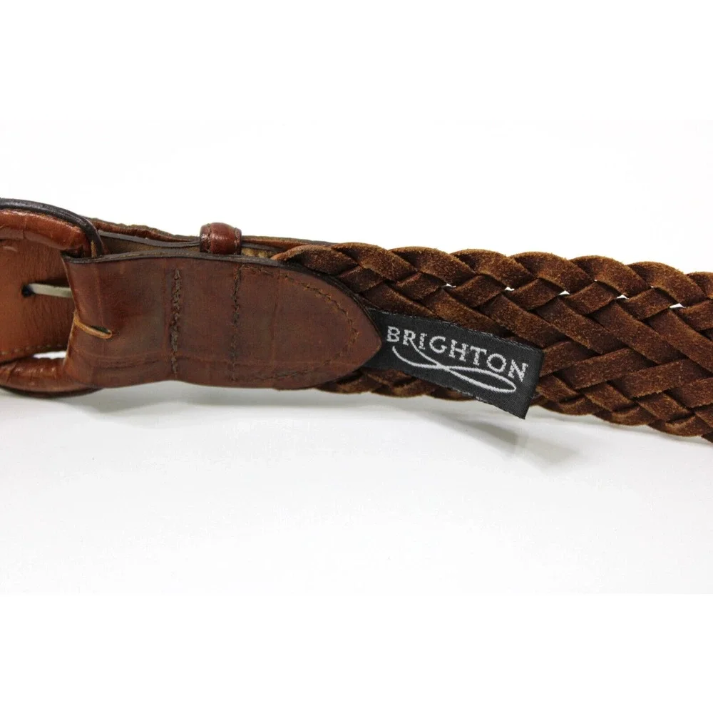 Brighton Belt Women's Size 28 Vintage 90s Brown Braided Woven Leather USA 42407